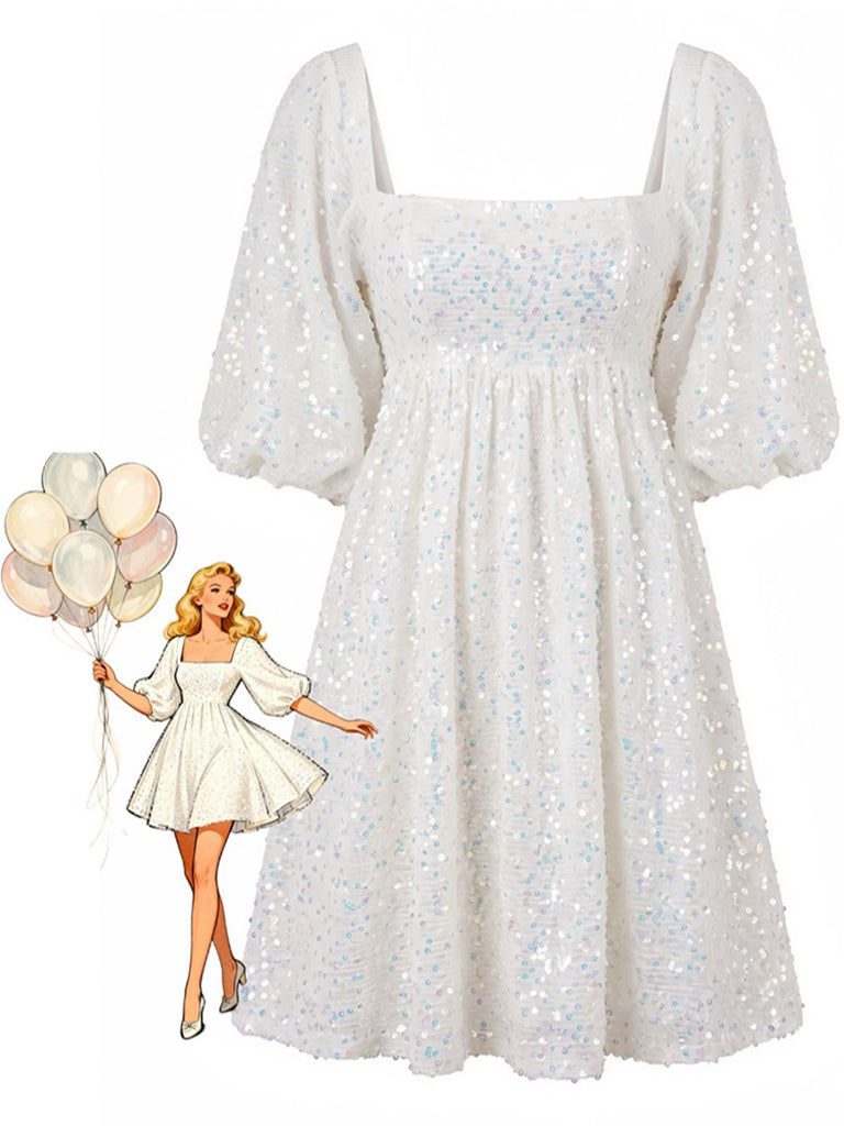 Robe Paillettes Manches Bouffantes Dos Nu Années 1960
