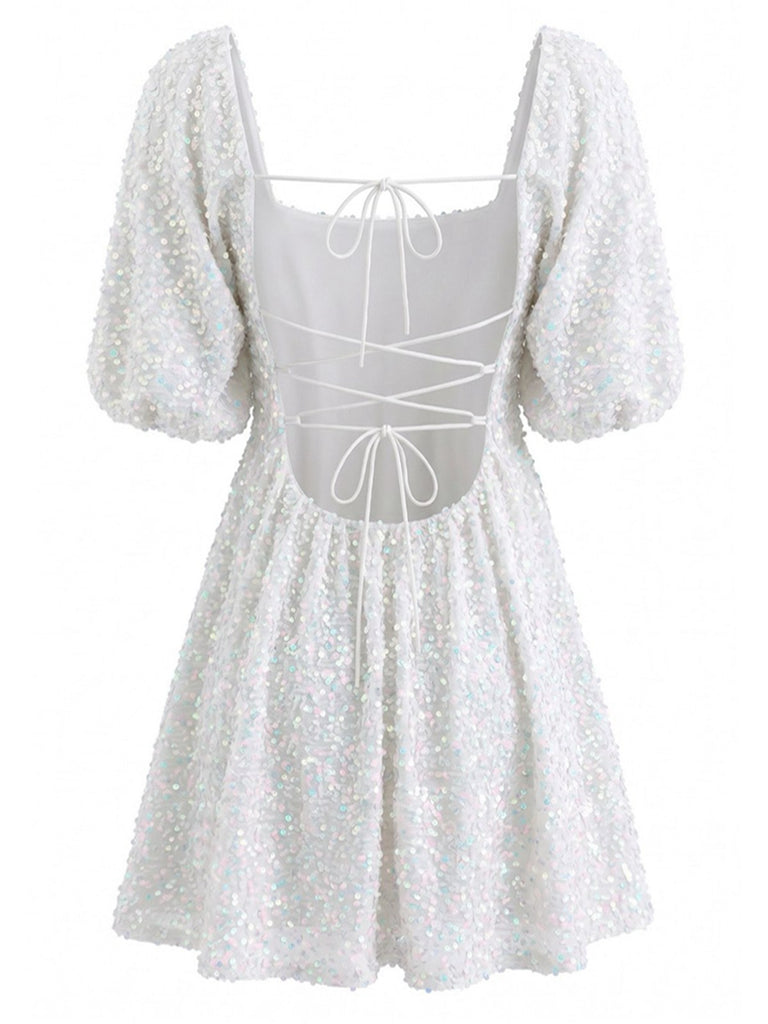 Robe Paillettes Manches Bouffantes Dos Nu Années 1960