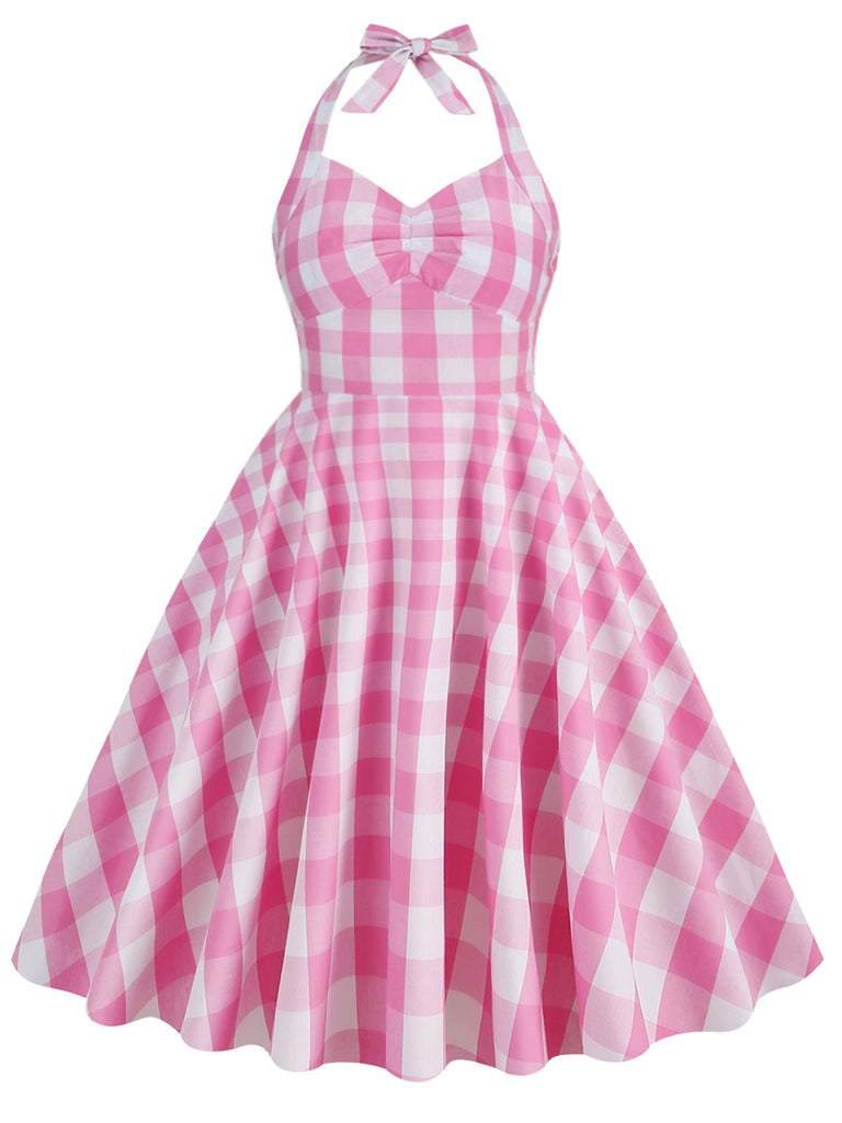 [Prévente] [Grande Taille] Robe Halter Mi-Longue Vichy Nœud Évasé Années 1950