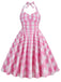 [Prévente] [Grande Taille] Robe Halter Mi-Longue Vichy Nœud Évasé Années 1950