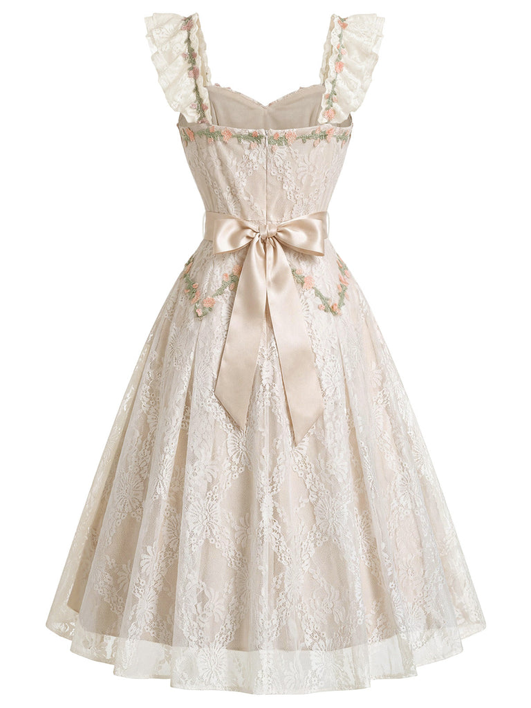 [Pre-Sale] Apricot 1970s Floral Lace Ruffle Dress 4