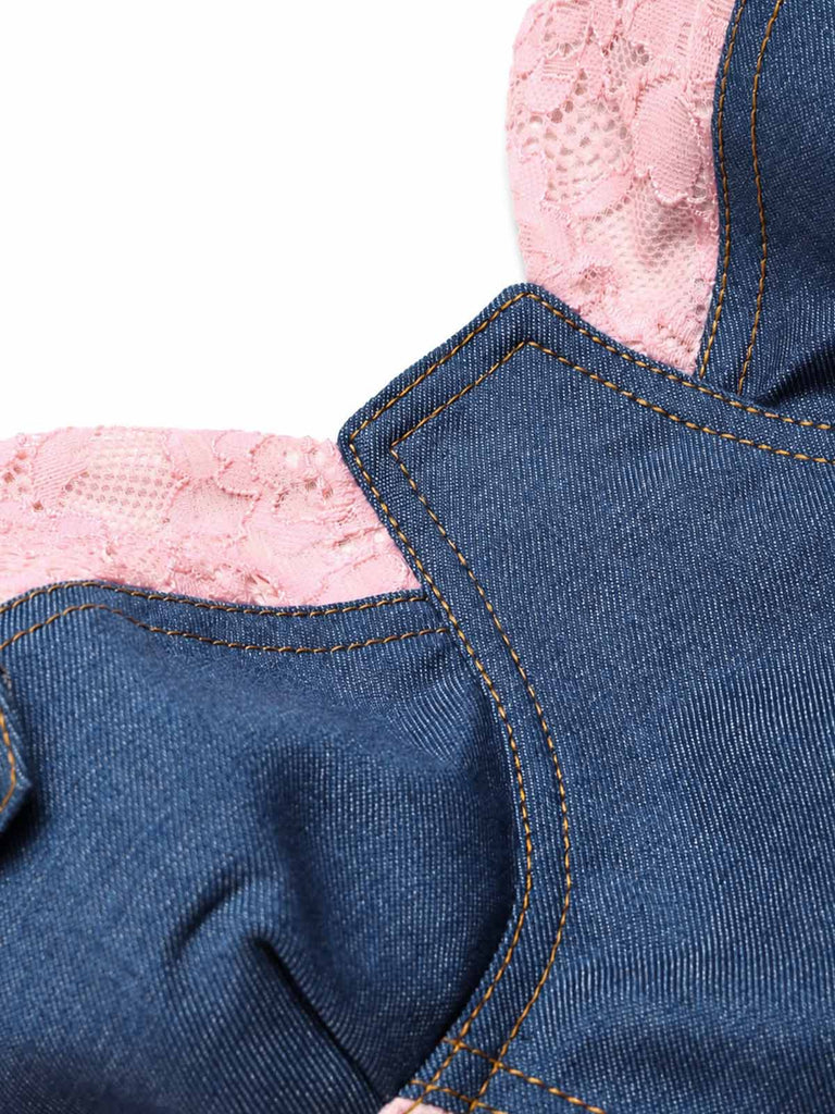 [Prévente] 2PCS Corset Denim Dentelle Bleu & Mini Jupe à Chaîne Années 1950 8