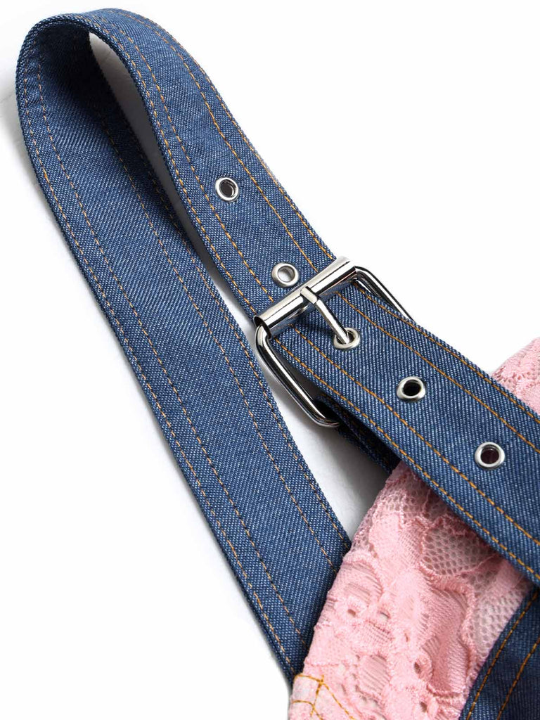 [Prévente] Corset Bleu Denim Dentelle Panneau Contrasté Années 1950 7
