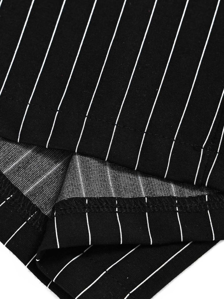 [Prévente] Pantalon à Taille Haute Tricoté à Fines Rayures Jambes Larges Noir Années 1930