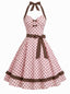[Prévente] Robe à Pois Ceinturé Col Licou Rose Années 1950