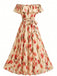 Robe Tulipe Floral Épaules Dénudées Volant Ceinturé Évasé Années 1930 5
