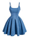Robe Bleu Bretelles Fines Corset Denim Années 1950 6