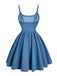Robe Bleu Bretelles Fines Corset Denim Années 1950 7