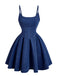 Robe Bleu Bretelles Fines Corset Denim Années 1950 2