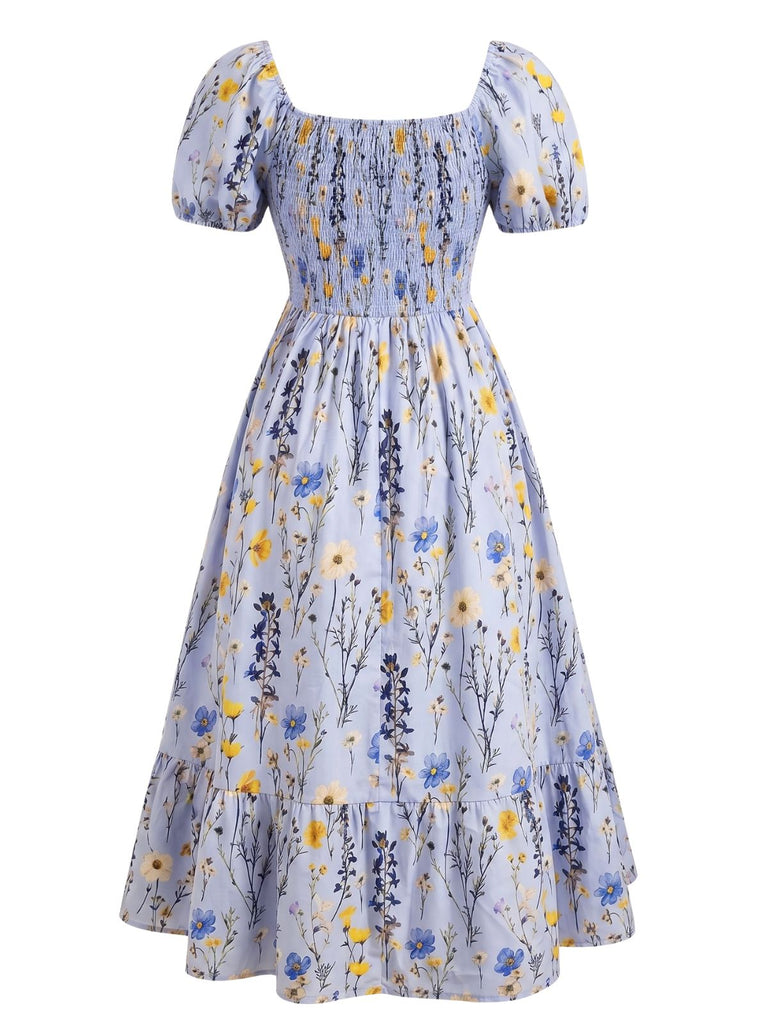 [Grande Taille] Grande Taille [] Floral Imprimé Manches Bouffantes Smocké Ligne A Années 1940 5