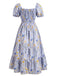 [Grande Taille] Grande Taille [] Floral Imprimé Manches Bouffantes Smocké Ligne A Années 1940 5