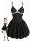 [Prévente] Robe tutu noire pois col V et fines bretelles années 60