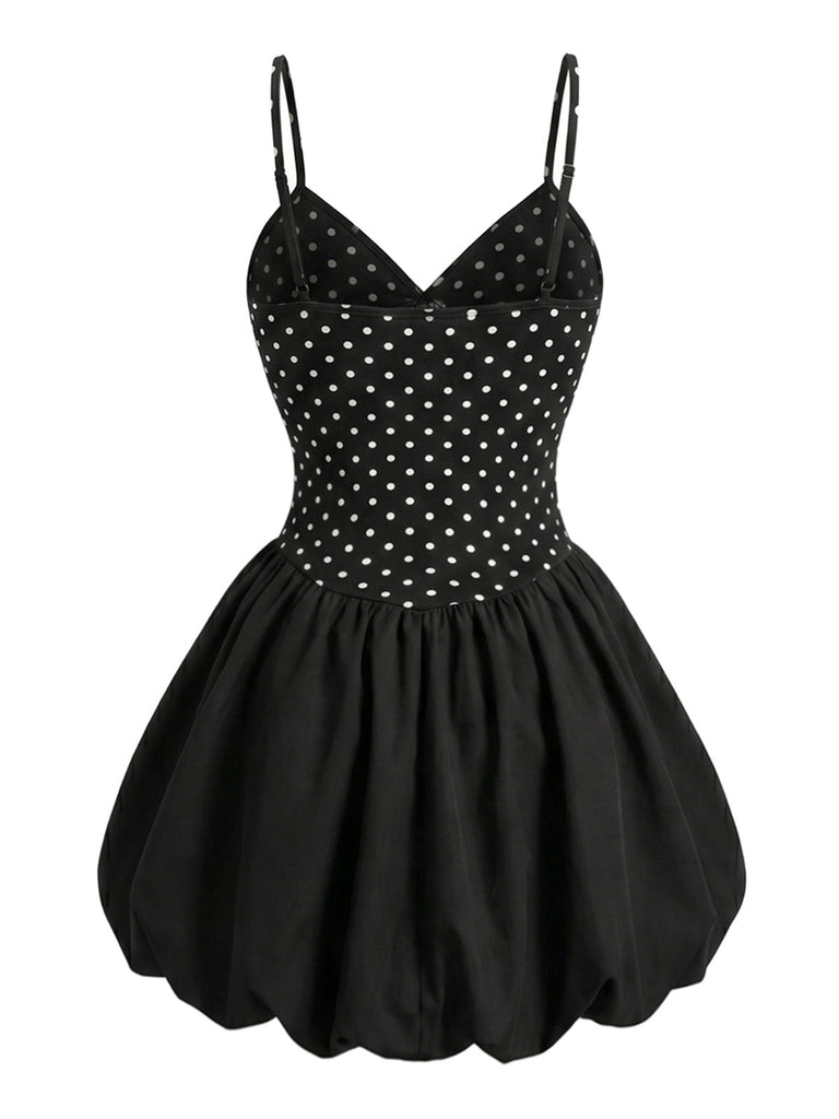 [Prévente] Robe Noir à Pois Col V Bretelles Fines Tutu Années 1960 3