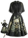 [Prévente] Robe Noir Tête de Mort Rose Gothique Cape Manche Années 1950