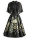 [Prévente] Robe Noir Tête de Mort Rose Gothique Cape Manche Années 1950