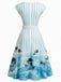 [Prévente] Robe évasée bleue rayures et motif palmiers poches années 50