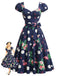 [Prévente] Robe Marine à Pois Floral Flamingo Évasé Années 1950