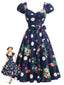 [Prévente] Robe Marine à Pois Floral Évasé Années 1950