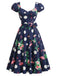 [Prévente] Robe Marine à Pois Floral Flamingo Évasé Années 1950