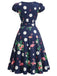 [Prévente] Robe Marine à Pois Floral Flamingo Évasé Années 1950