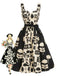 [Prévente] Robe évasée noire et blanche à fleurs contrastées années 1950