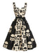 [Prévente] Robe évasée noire et blanche à fleurs contrastées années 1950
