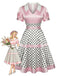 [Prévente] Robe rose en satin à pois, col V et nœud Années 1950