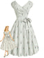 [Prévente] Robe rayures et motifs floraux manches courtes et nœud la taille années 1940