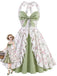 [Prévente] Robe Patchwork Florale à Col Halter avec Volants Gris Vert Années 1950