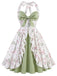 [Prévente] Robe Patchwork Florale à Col Halter avec Volants Gris Vert Années 1950