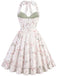 [Prévente] Robe Patchwork Florale à Col Halter avec Volants Gris Vert Années 1950