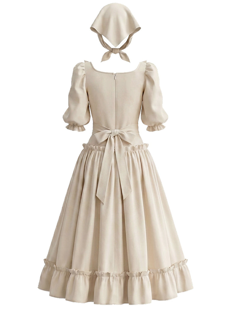 [Prévente] Robe Crème Color Col Carré Volant Années 1970
