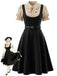 [Prévente] Robe noire à pois, col Claudine et ceinture Années 1940 - 1