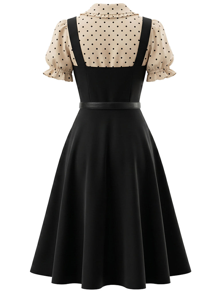 [Prévente] Robe noire à pois, col Claudine et ceinture Années 1940 - 3