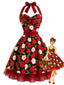 [Prévente] Robe évasée rouge motif pommes dos nu et ceinture années 50