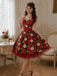 [Prévente] Robe évasée rouge à imprimé pommes, col halter et ceinture années 1950 - 4