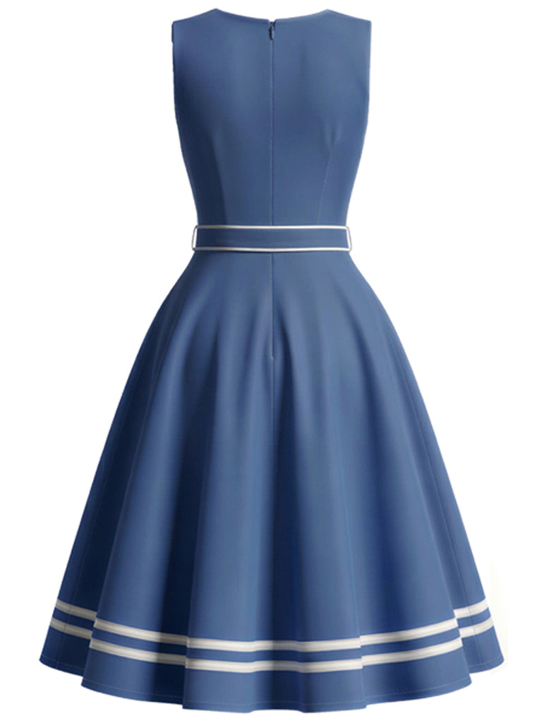 [Prévente] Robe Bleu Contrasté Trim Marin avec Poches Années 1940 3