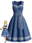 [Prévente] Robe Bleu Contrasté Trim Marin avec Poches Années 1940