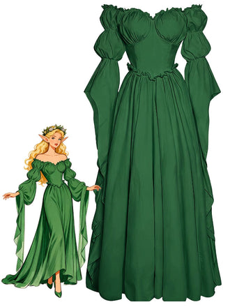 Robe Épaules Dénudées Virago Manche Taille Empire Long Années 1930