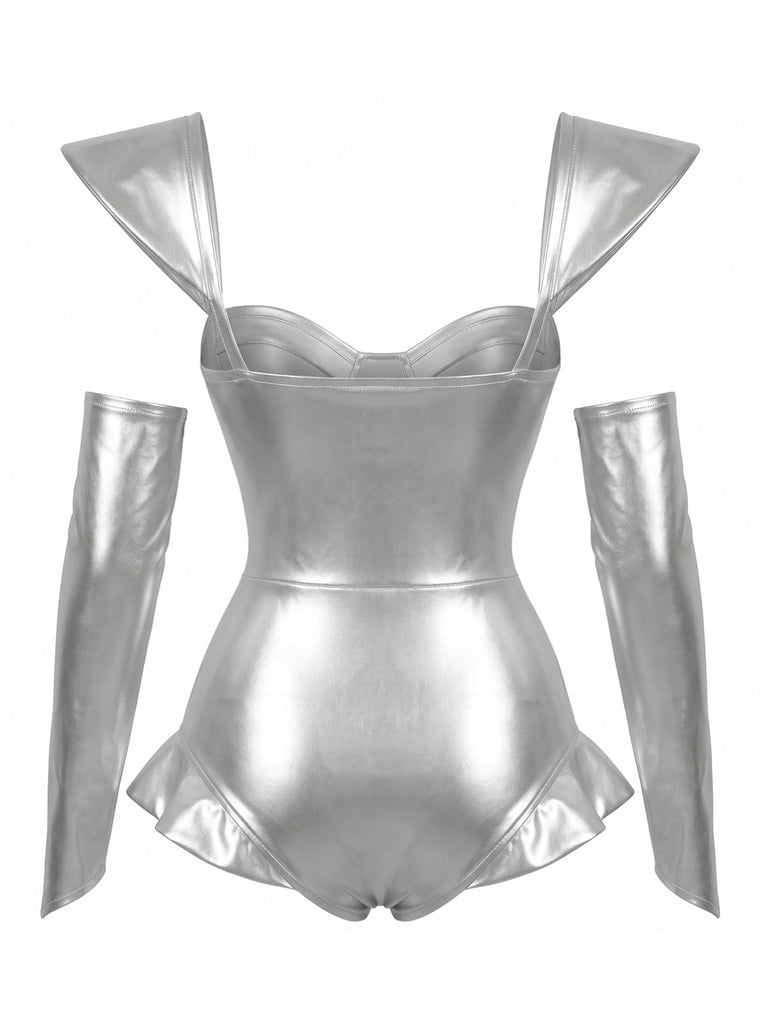 Tops Metallic Heart Clock Studded Corset Body Ensemble Années 1970
