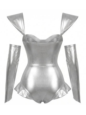 Tops Metallic Heart Clock Studded Corset Body Ensemble Années 1970