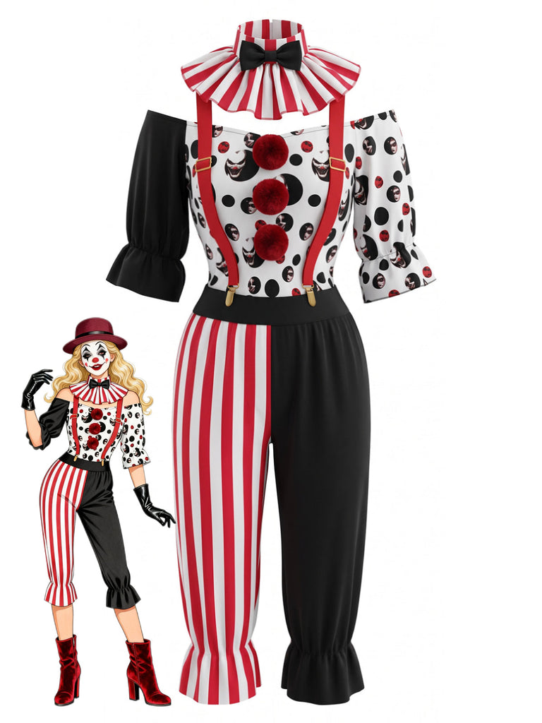 Ensemble de cosplay clown effrayant rouge pour Halloween années 1940