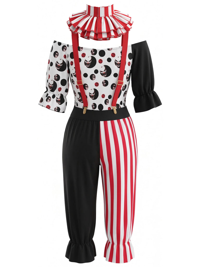 Ensemble de cosplay clown effrayant rouge pour Halloween années 1940