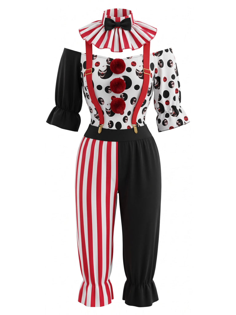Ensemble de cosplay clown effrayant rouge pour Halloween années 1940