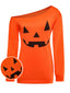 Robe Halloween Asymétrique Visage de Citrouille Années 1960