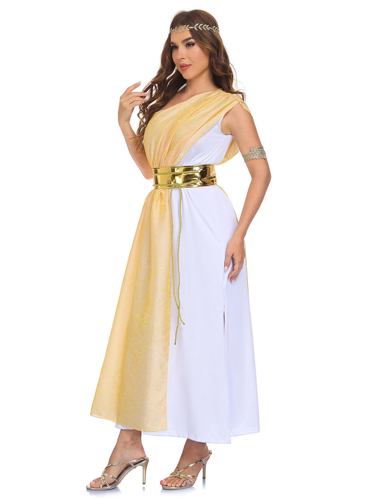 Robe Déesse Grecque Athéna à Une Épaule Abricot Années 1930