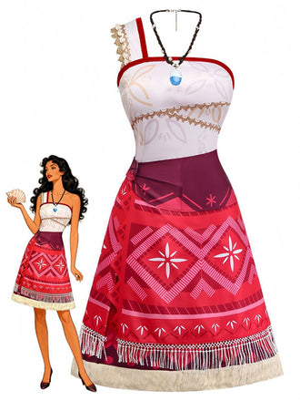 Robe Déguisement Vaiana Moiana Une Épaule Franges Années 70