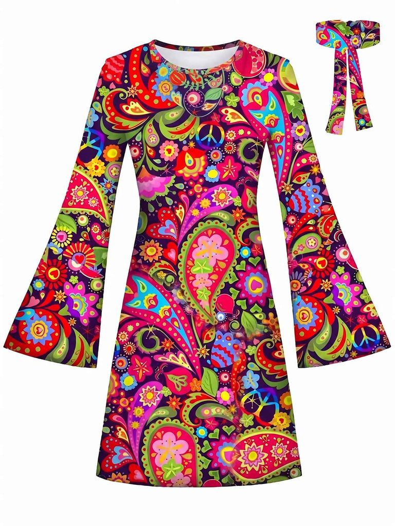 [Prévente] Mini Robe Paisley Psychédélique Manches Évasées Années 1960