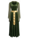 Robe longue médiévale verte en velours à manches cloche années 1930
