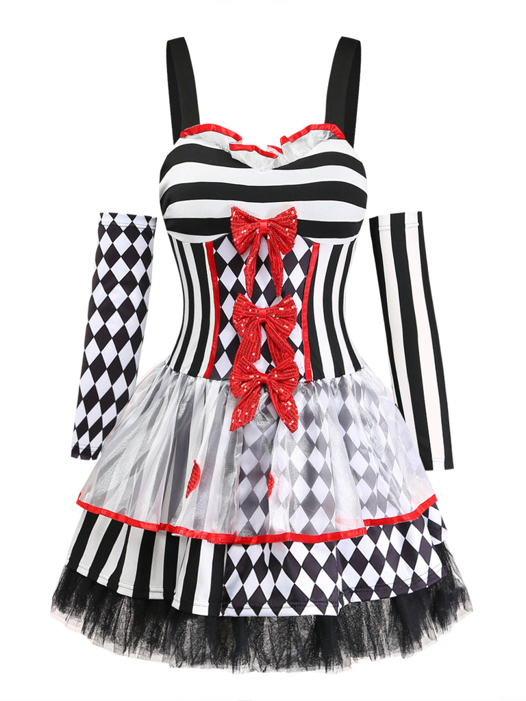 Ensemble robe costume d’Arlequin bouffon d’Halloween années 1980